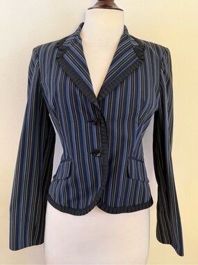 Alexander McQueen Vintage Pinstripe Grosgrain Trim Blazer Made in Italy size 6